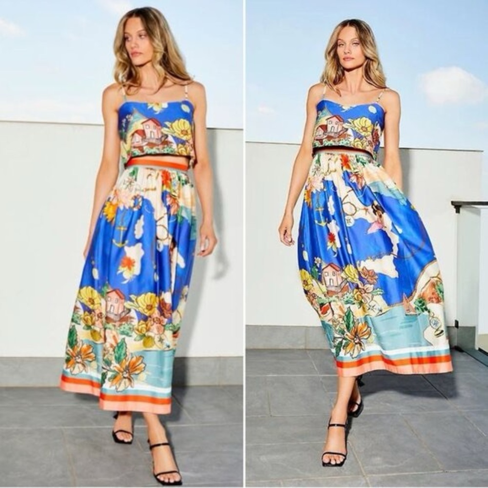 Antonio Melani NWT blue/yellow two-piece skirt set  "Callista" ocean print sz 4